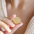 Close Up of Model Wearing Gold Sterling Silver Cast Birth Flower Necklace