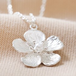 Large Flower Pendant Necklace with Pearl in Silver