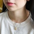 Model Wearing Birth Flower Pendant Necklace in Gold