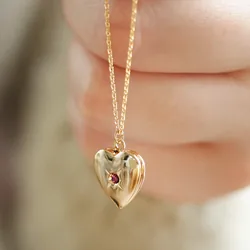 Birthstone Heart Locket Necklace in Gold