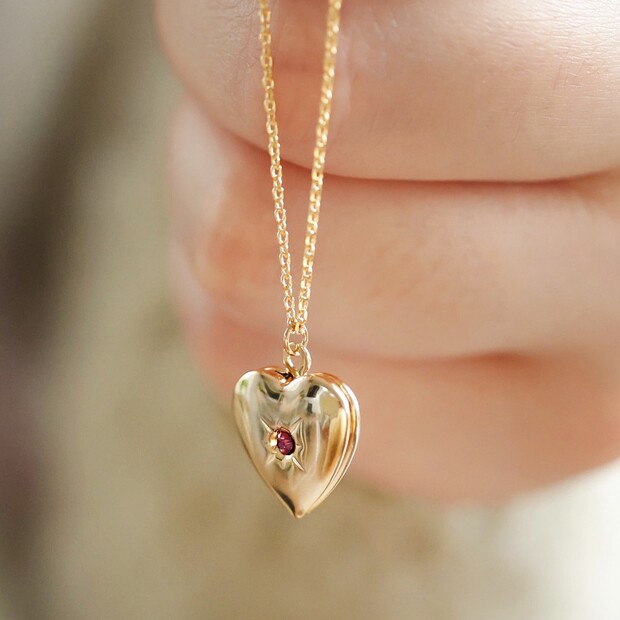 Birthstone Heart Locket Necklace in Gold