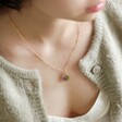Model wearing Real Pressed Birth Flower Pendant Necklace in Gold