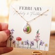 February Real Pressed Birth Flower Pendant Necklace in Gold in packaging