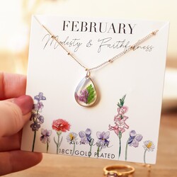 Pressed Birth Flower Pendant Necklace in Gold