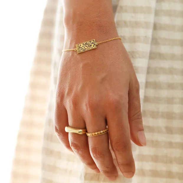 Gold The Moon Tarot Card Bracelet on Model Gold The Moon Tarot Card Bracelet on Model