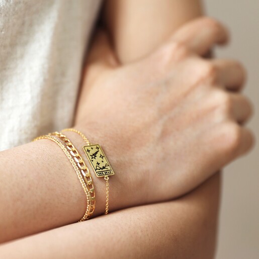 Gold The Star Tarot Card Bracelet Layered on Model Gold The Star Tarot Card Bracelet Layered on Model