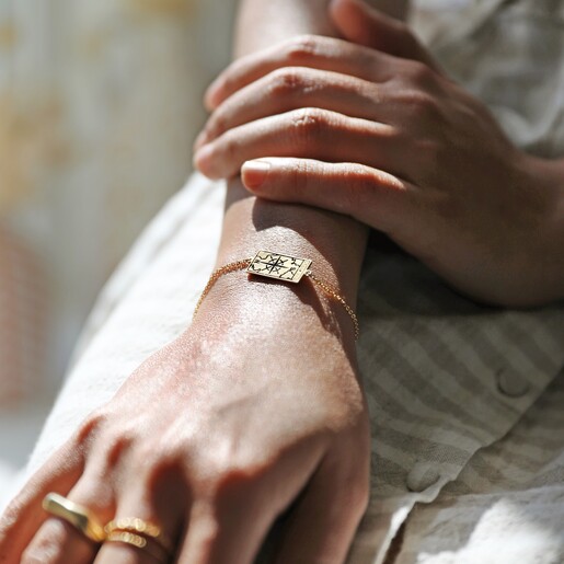 Gold The World Tarot Card Bracelet on Model