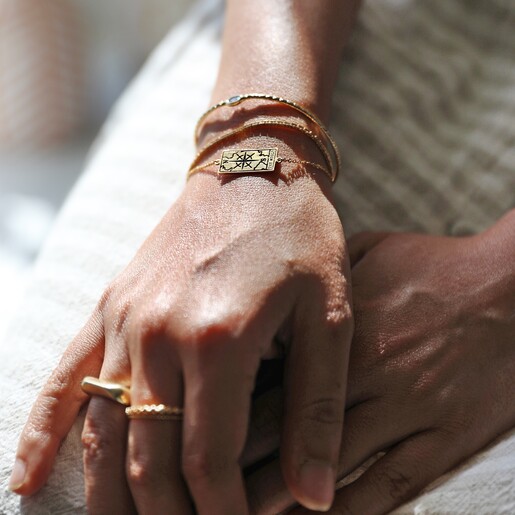 Gold The World Tarot Card Bracelet Layered on Model