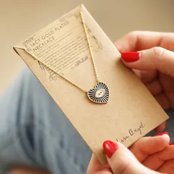 Navy Evil Eye Heart Pendant Necklace in Gold