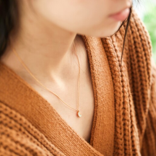 On Model Opal Moon Charm Necklace in Gold on Model
