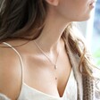 Model Wearing Opal Moon Charm Necklace in Silver