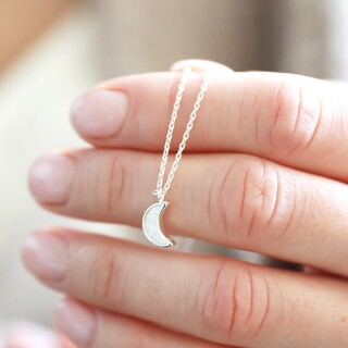 Opal Moon Charm Necklace in Silver