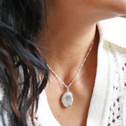 Birth Flower Locket Necklace with Model