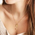Gold Personalised Birth Flower Tiny Tag Pendant Necklace on Model