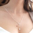 Personalised Mismatched Heart Lariat Necklace in Silver on Model