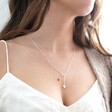 Model Wearing Personalised Mismatched Heart Lariat Necklace in Silver