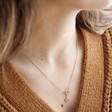 Personalised Mismatched Heart Lariat Necklace in Rose Gold on Model