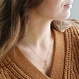 Model Wearing Personalised Mismatched Heart Lariat Necklace in Rose Gold