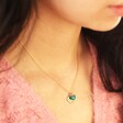Model Wearing Teal Personalised Tiny Enamel Heart Necklaces
