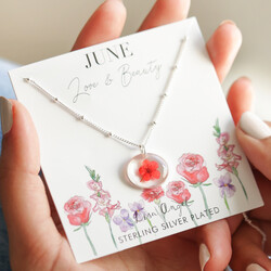 Pressed Birth Flower Pendant Necklace in Silver