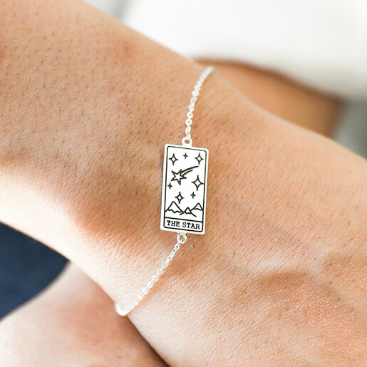 Model Wearing The Silver Star Tarot Card Bracelet