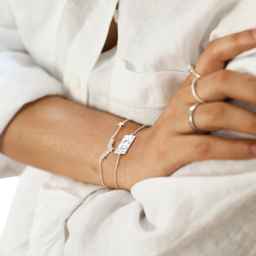 Model Wearing The Layered Silver Star Tarot Card Bracelet
