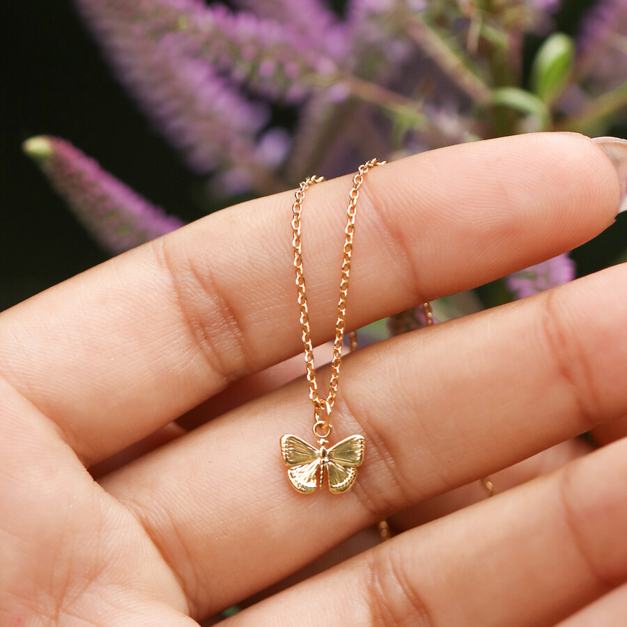 Stainless Steel Gold Plated Enamel Butterfly Necklace – ArtGalleryZen