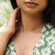 Model Wearing Tiny Butterfly Pendant Necklace in Silver