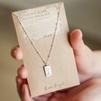 Tiny Hammered Novelty Oracle Card Pendant Necklace on Packaging