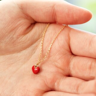 Tiny Red Enamel Heart Necklace