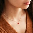 Model Wearing Delicate Tiny Red Enamel Heart Necklace