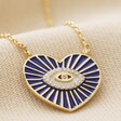 Close Up of Pendant on Navy Evil Eye Heart Pendant Necklace in Gold