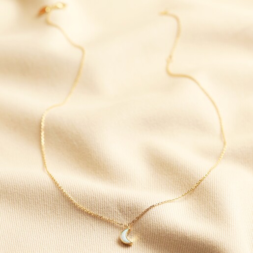 Full Necklace Full Opal Moon Charm Necklace in Gold