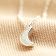 Opal Moon Charm Necklace in Silver