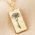 Blackened Engraved Personalised Birth Flower Tiny Tag Pendant Necklace