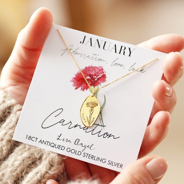 Personalised Gold Sterling Silver Cast Birth Flower Necklace Personalised Gold Sterling Silver Cast Birth Flower Necklace