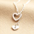 Personalised Mismatched Heart Lariat Necklace in Silver
