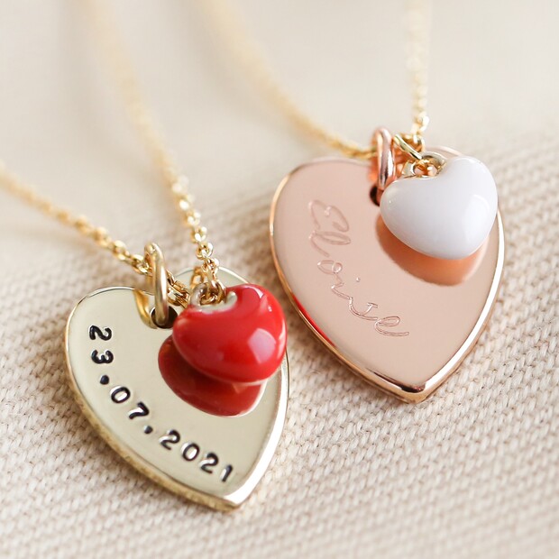 Personalised Two Tone Heart Necklace for Couples