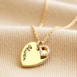 Personalised Tiny Pearl Initial and Heart Charm Necklace in Gold Blackened Engraving on Fabric