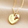 Personalised Tiny Pearl Initial and Heart Charm Necklace in Gold Clean Engraving on Fabric