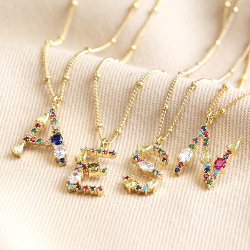 Rainbow Crystal Initial Necklace in Gold | Jewellery | Lisa Angel