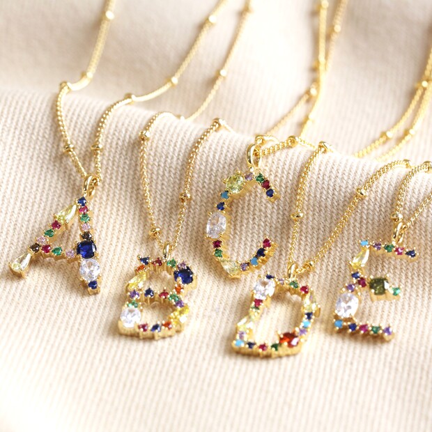 Rainbow Crystal Initial Necklace in Gold | Jewellery | Lisa Angel