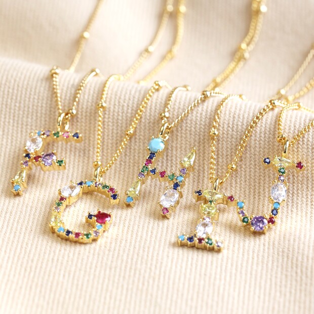 Rainbow Crystal Initial Necklace in Gold | Jewellery | Lisa Angel