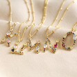 Rainbow Crystal Initial Necklace in Gold Range of Initials