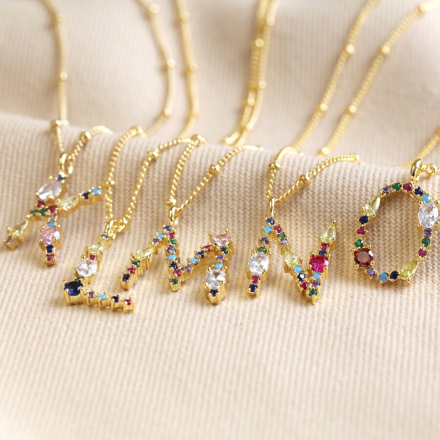 Rainbow Crystal Initial Necklace in Gold | Jewellery | Lisa Angel