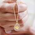 Ladies' Pressed Birth Flower Pendant Necklace in Gold on Model