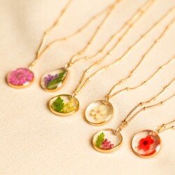 Pressed Birth Flower Pendant Necklace in Gold