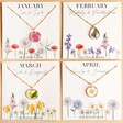 Lisa Angel January, February, March and April Real Pressed Flower Pendant Necklaces in Gold