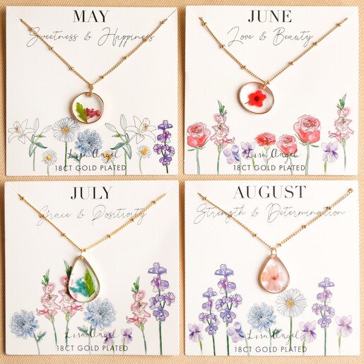 Lisa Angel Jewellery Collection Birth Flower Pendant Necklace