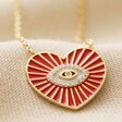 Close Up of Pendant on Red Evil Eye Heart Pendant Necklace in Gold